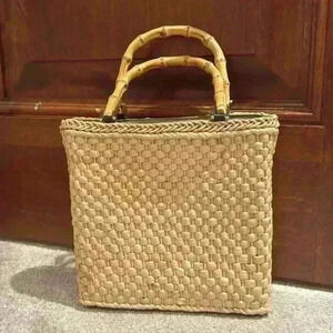 Eddie Bauer Weaved Wicker Purse With Bamboo Handles